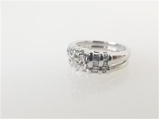 Platinum 950 2/3 CTTW Round Baguette Diamond Wedding Set Rigns Sz 7